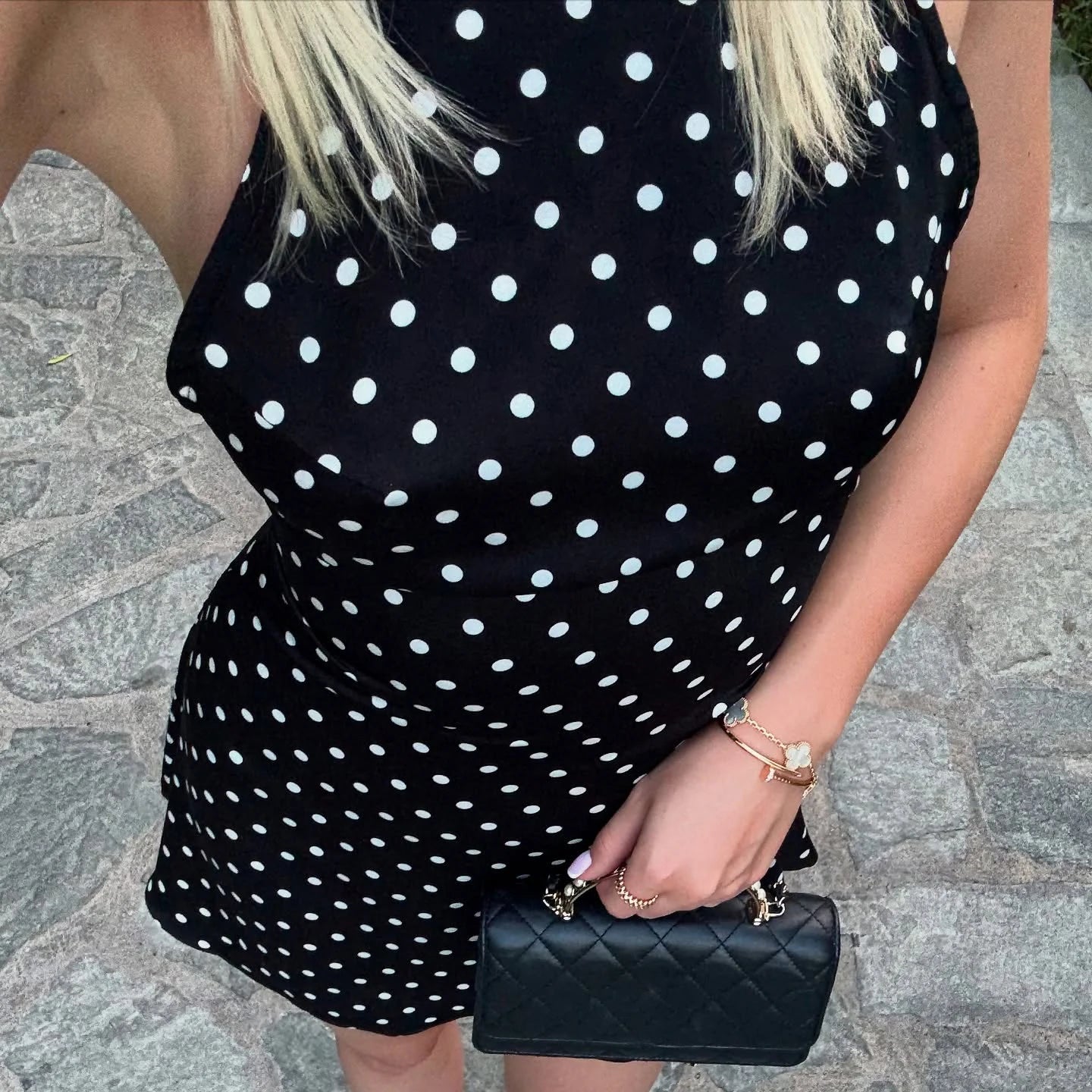 Polka Dot Print Halter Dress Slim Backless