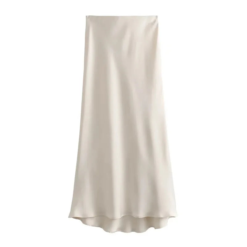 MUJER 2026 Satin Women High Waist Long Skirts