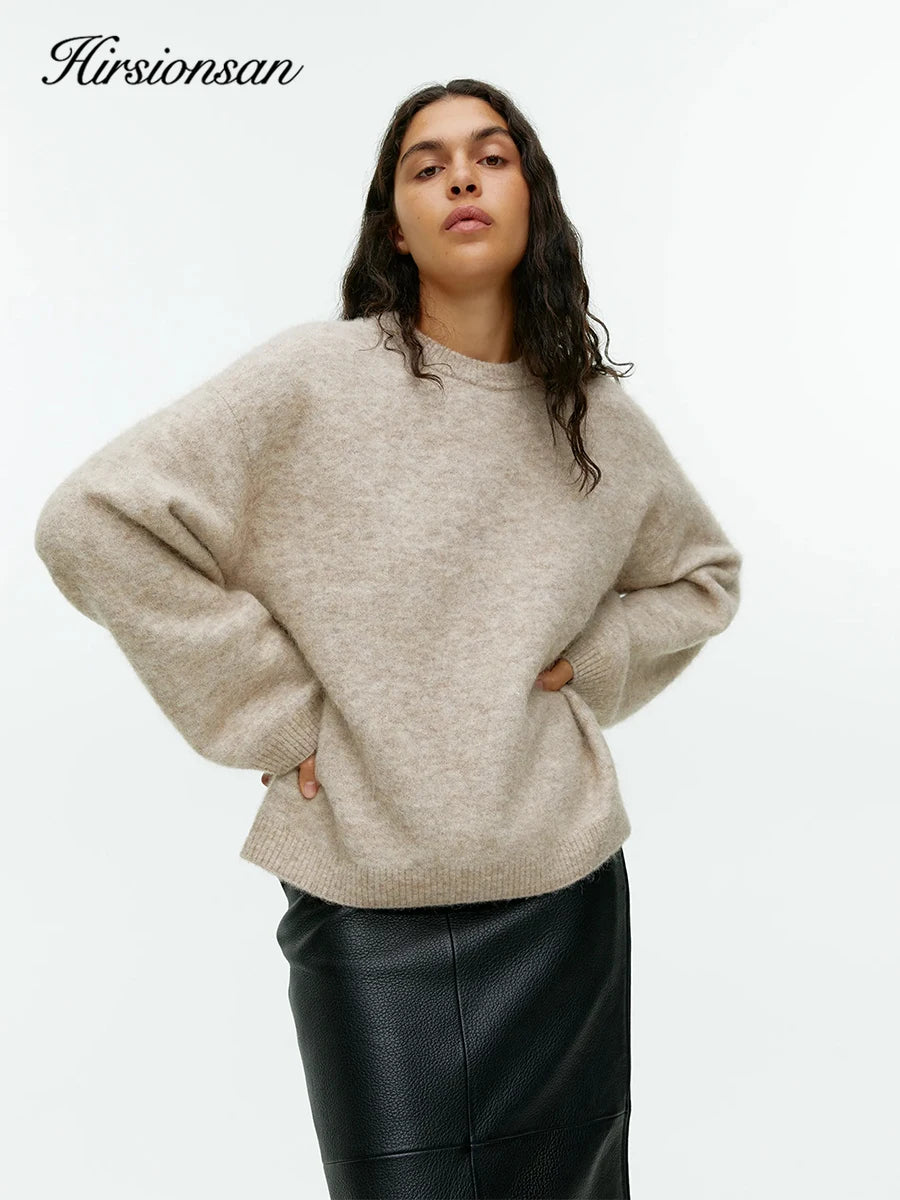 Hirsionsan Basic O Neck Lantern Sleeve Sweater