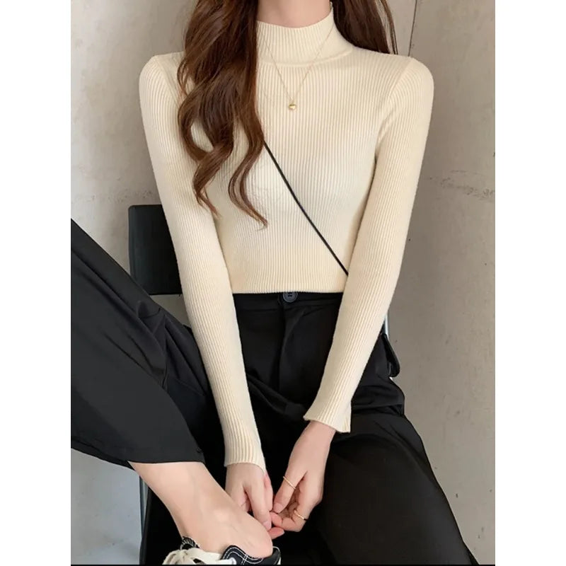 Herbst Winter Rollkragen Damenpullover Vintage Basic Uni Stricktop Casual Slim Pullover Koreanische Pullover Schlichte Schicke Jumper