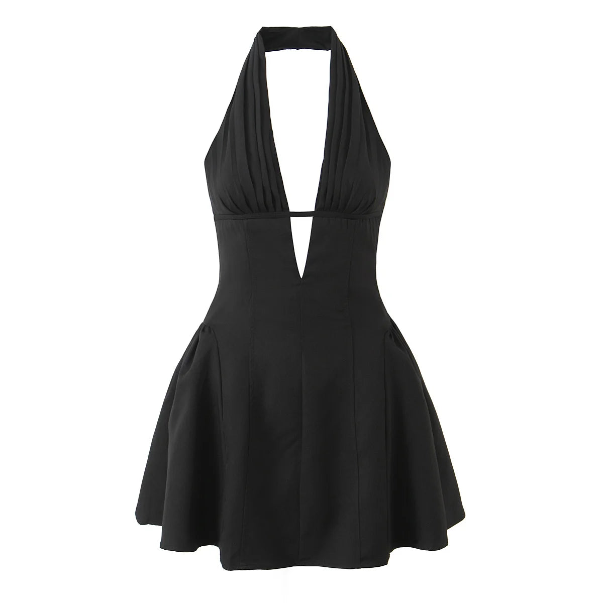 French Style Retro Polka Dot Deep V Halter Dress