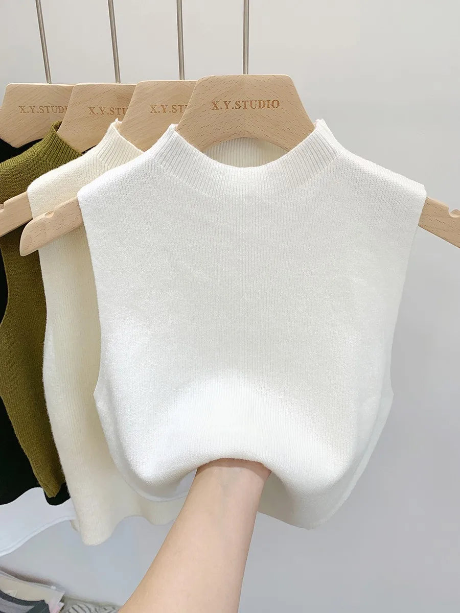 Women Knitted Tank Top Summer Fall Slim Sweater