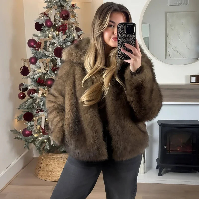 MUJER Fur Hairy Warm Winter Fluffy Coat