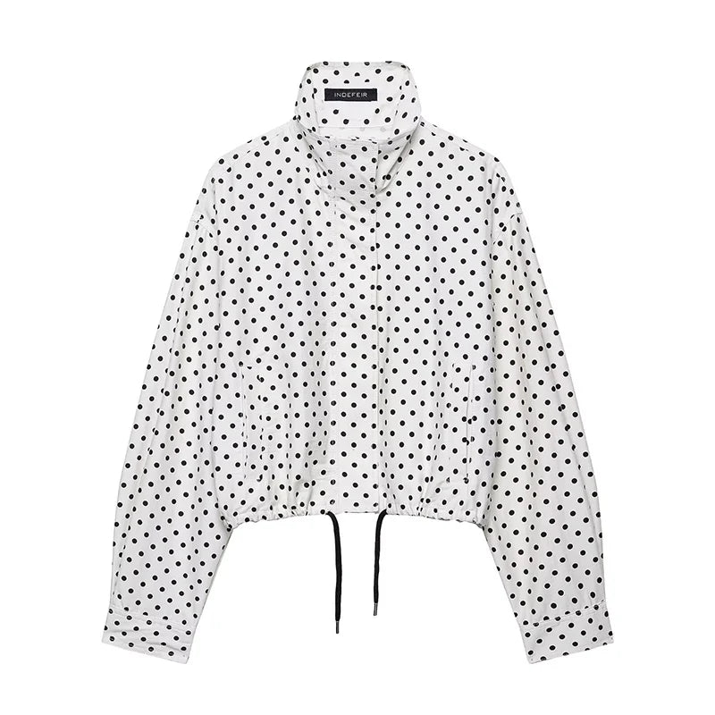 Polka Dot Print Autumn Turtleneck Zipper Coats
