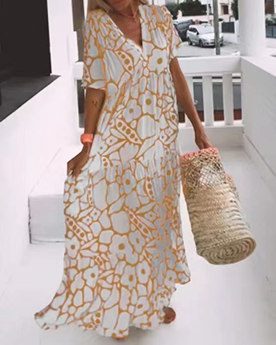 Vibrant Summer V-Neck Maxi Dress