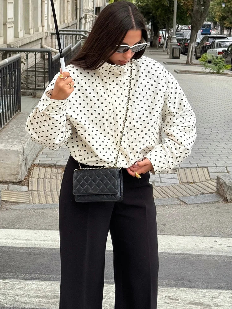 Polka Dot Print Autumn Turtleneck Zipper Coats