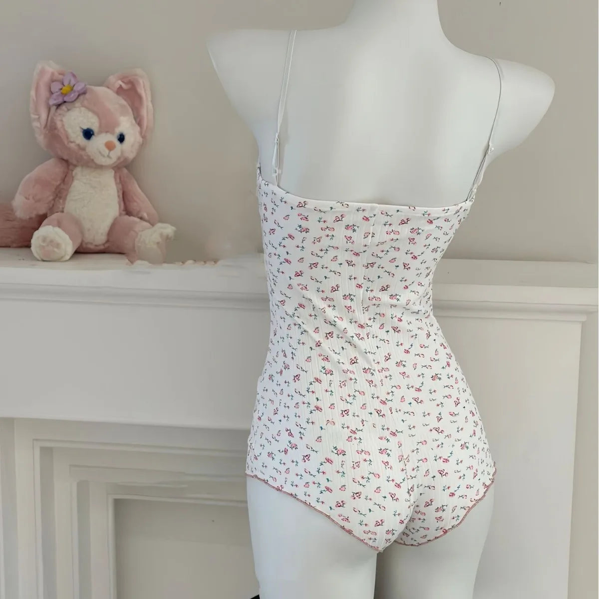 Floral Print Bodysuit Lace Trim
