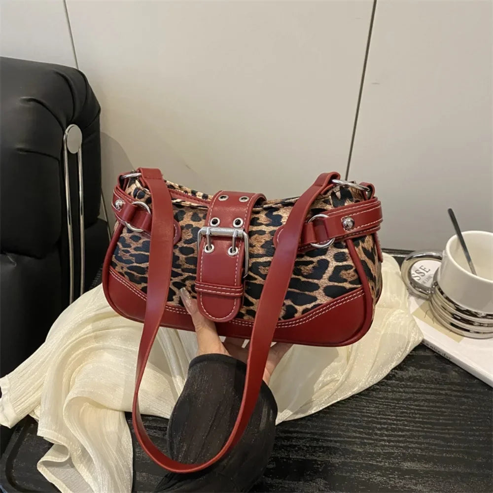 Fashion Classic PU Shoulder Bags For Women Leopard Print Large Capacity Underarm Bag Retro Messenger Bag Shopping Handheld Bag