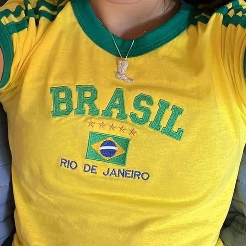 Womens Aesthetic BRASIL Letter Print T-Shirt