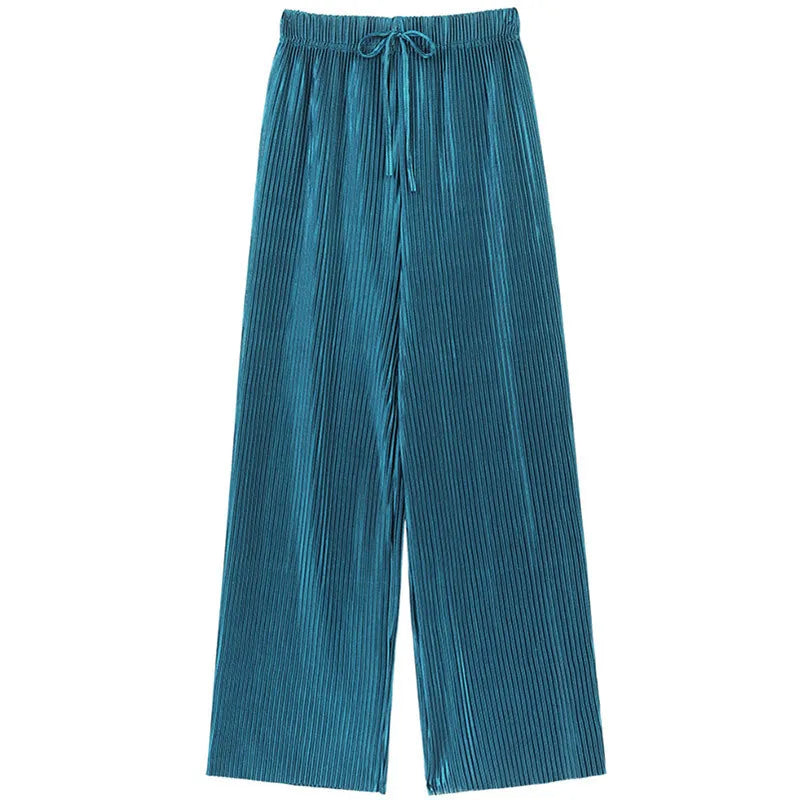Summer Wide Silk Trousers Loose Casual Pants