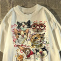 American Retro Fun Cartoon Cat Print T-shirt