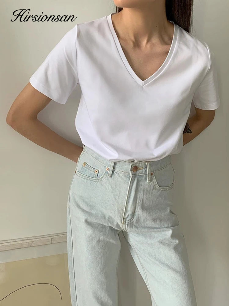 Hirsionsan Summer V Neck Soft Tees Tops