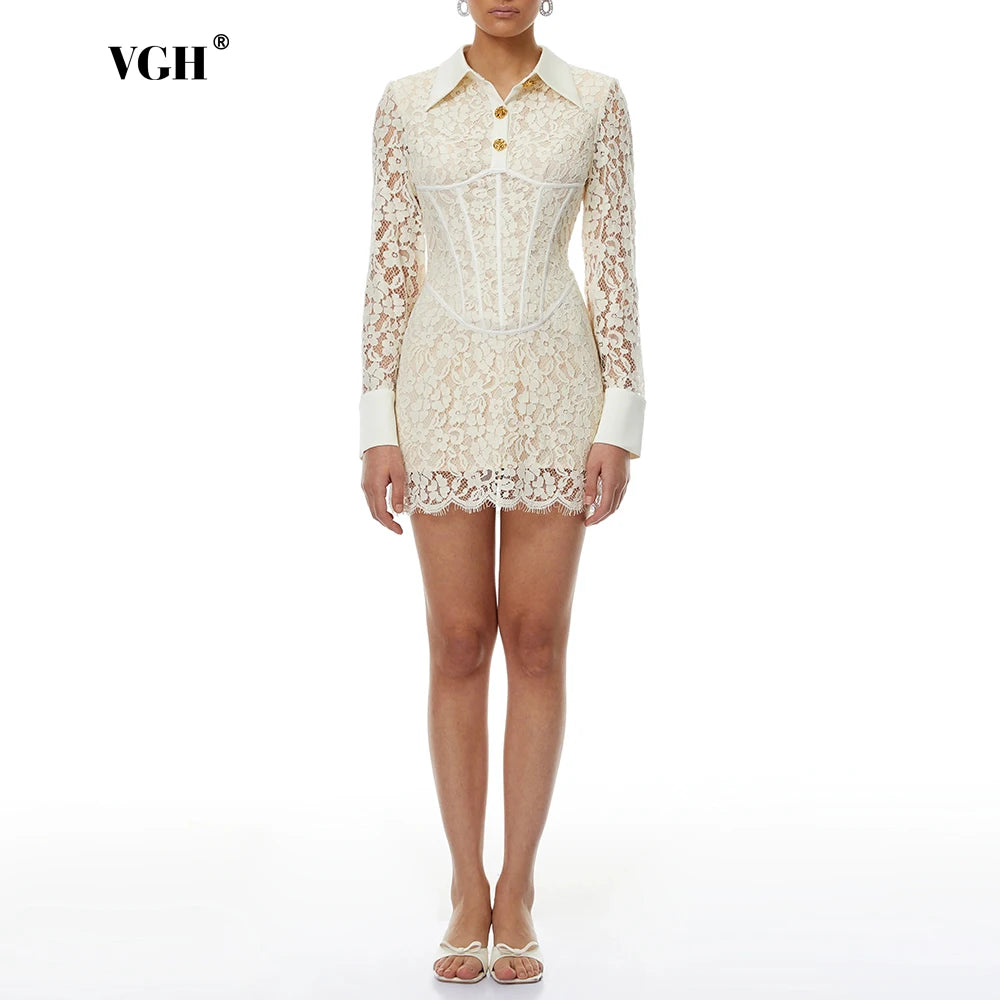 VGH Retro Lace Mini Shirt Dress for Women
