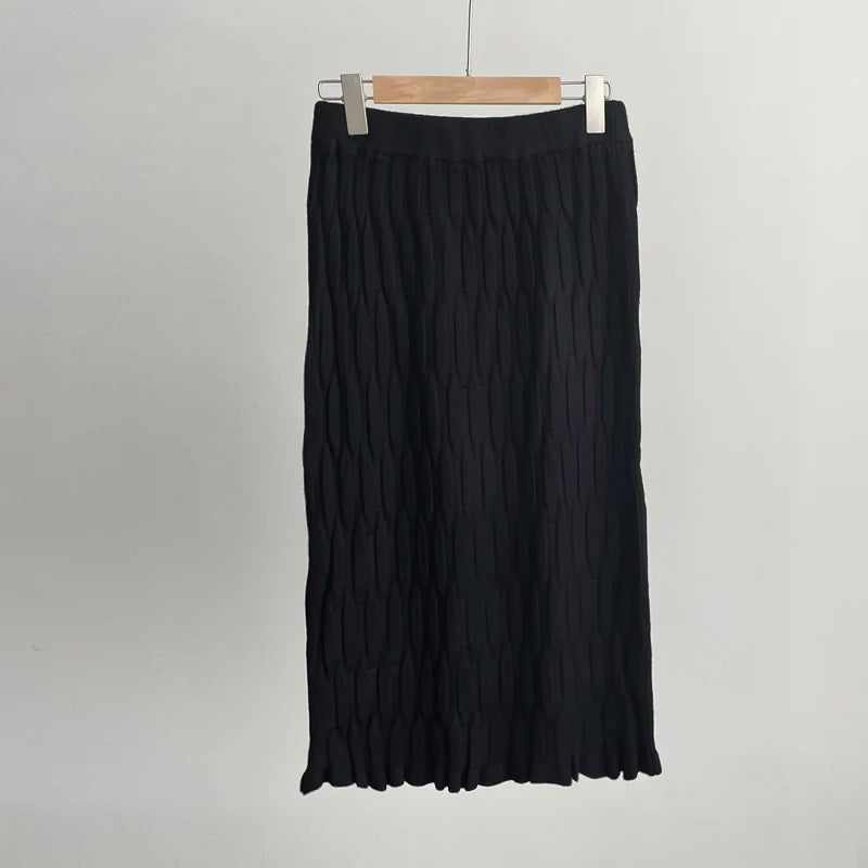 Hirsionsan Solid Elastic Straight Knitted Skirt