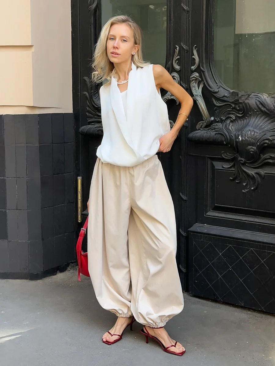 Bornladies Herbst Damen 100% Baumwolle Weite Hose Laternen-Stil Weites Bein Street Style Lässige Lazy Pants Modehose