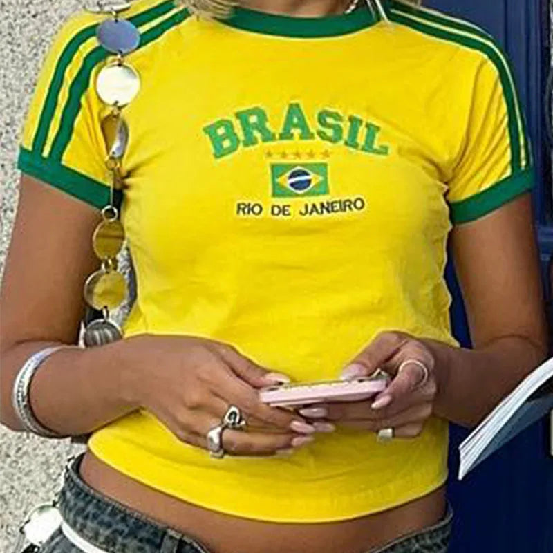 Womens Aesthetic BRASIL Letter Print T-Shirt