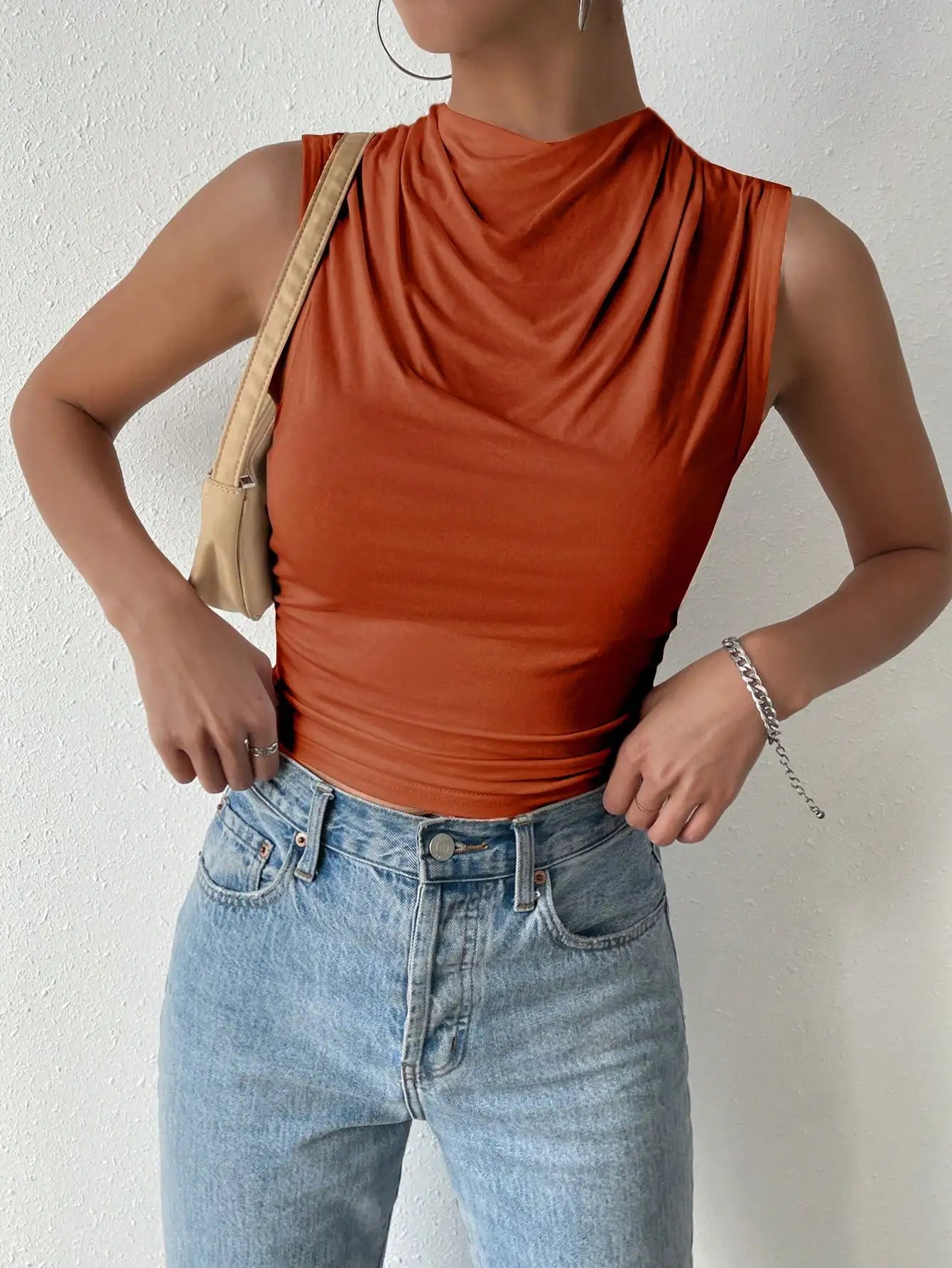 Women's Casual Half High Neck Sleeveless T-Shirt Top