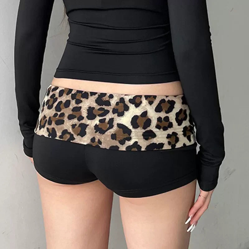 Kontrast Patchwork Leopard Low Waist Slim Sexy Booty Shorts Damen Baddie Outfits