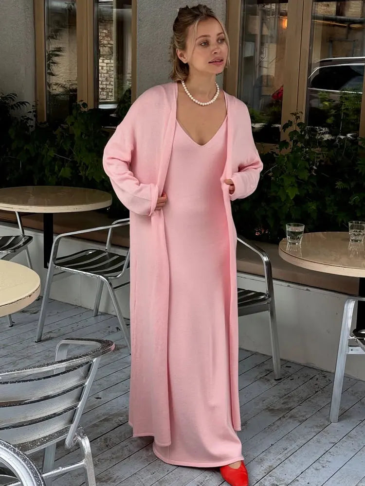 Tossy Knitwear V-Neck Ribbed 2 Piece-Set Dress