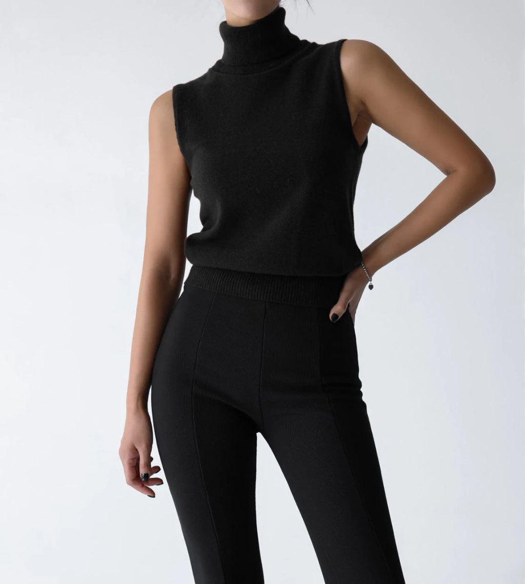 Blubelle Damen Neue Herbst Winter Strick Ärmellose Rollkragen Tank Top Weicher Stoff Trendiger Slim Fit Einfarbig Mode Camis