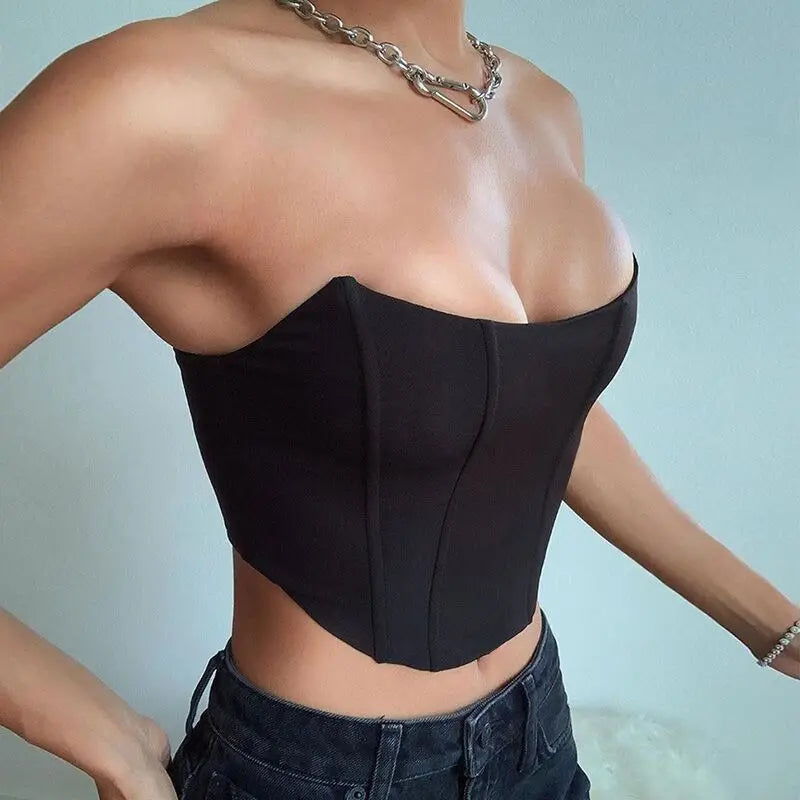 Ärmelloses schulterfreies, modisches, sexy Korsett-Crop-Top, Weste, Damenunterwäsche, rückenfreies Bustier-Top, unifarben