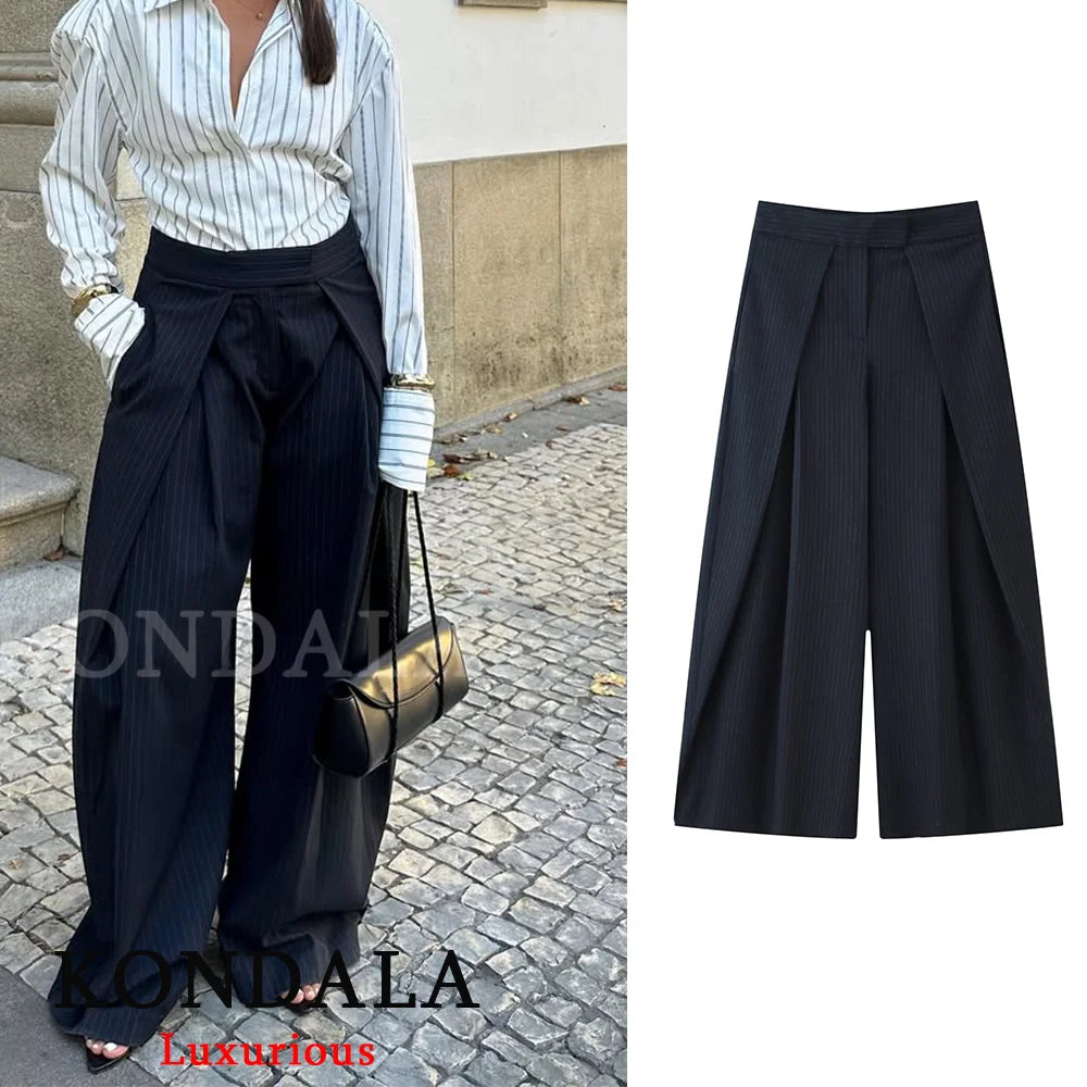 KONDALA Lässige elegante weite Hose Damen Bürohose mit Taschen Plissierte lange Hose Mode Frühjahr/Sommer 2026 Streetwear-Hose