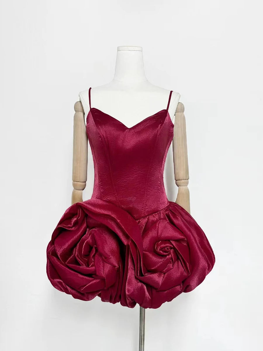 VGH Solid Sexy Patchwork Flower Hem Dress for Women
