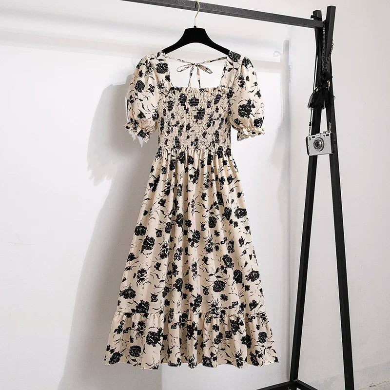 Waist Short Sleeve Pleated Casual Dress