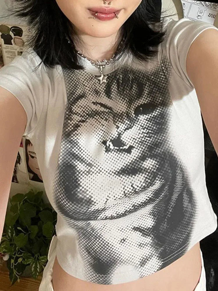 Harajuku Animal Print Crop Top Crewneck T-shirt