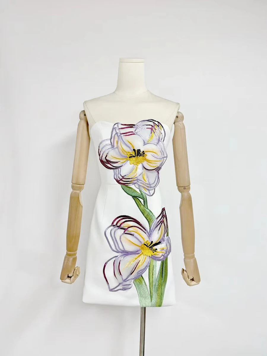 VGH Patchwork Appliques Slim Mini Dress for women