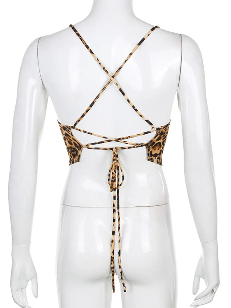 Leopard Pattern Women Tank Tops Backless