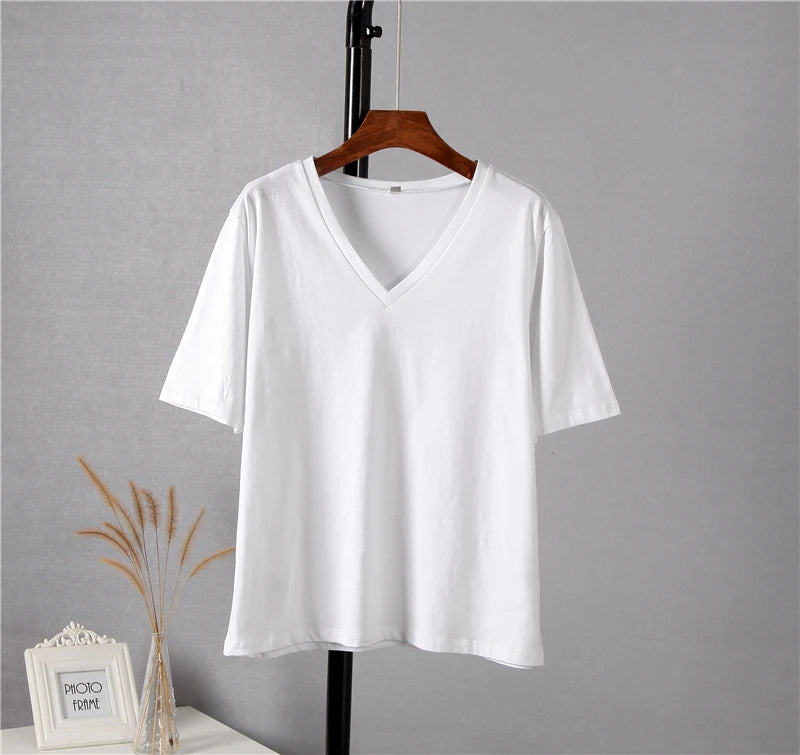 Hirsionsan Summer V Neck Soft Tees Tops