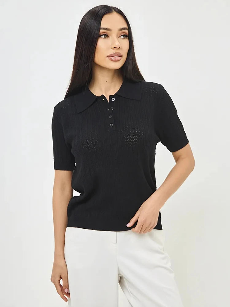 Typhaland Hollow Knitted T shirt Woman 2026