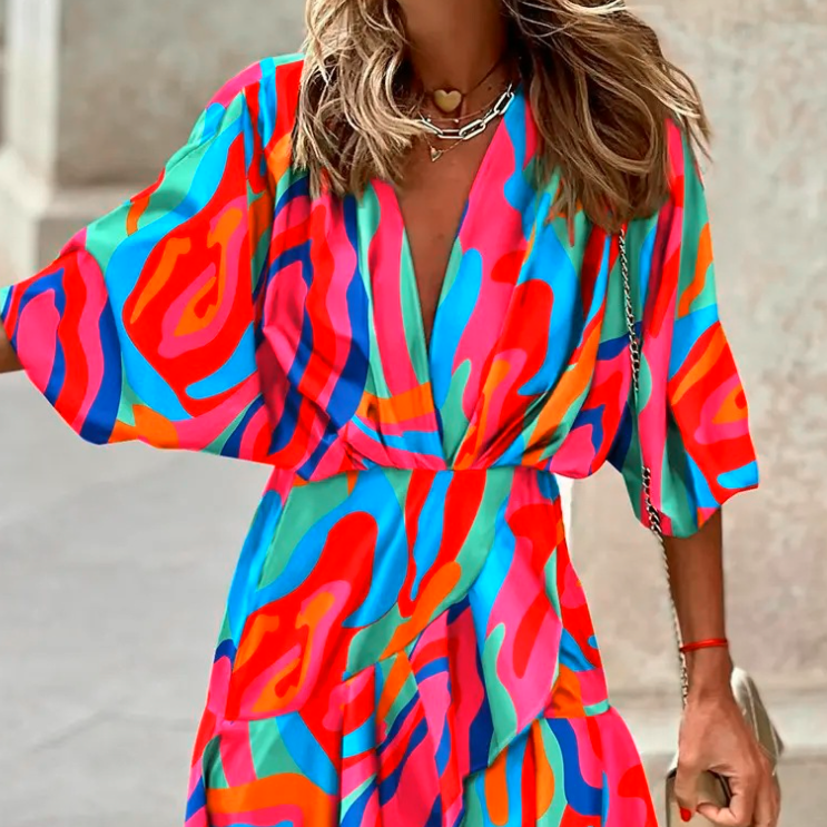 Chic V-Neck Batwing Summer Dress