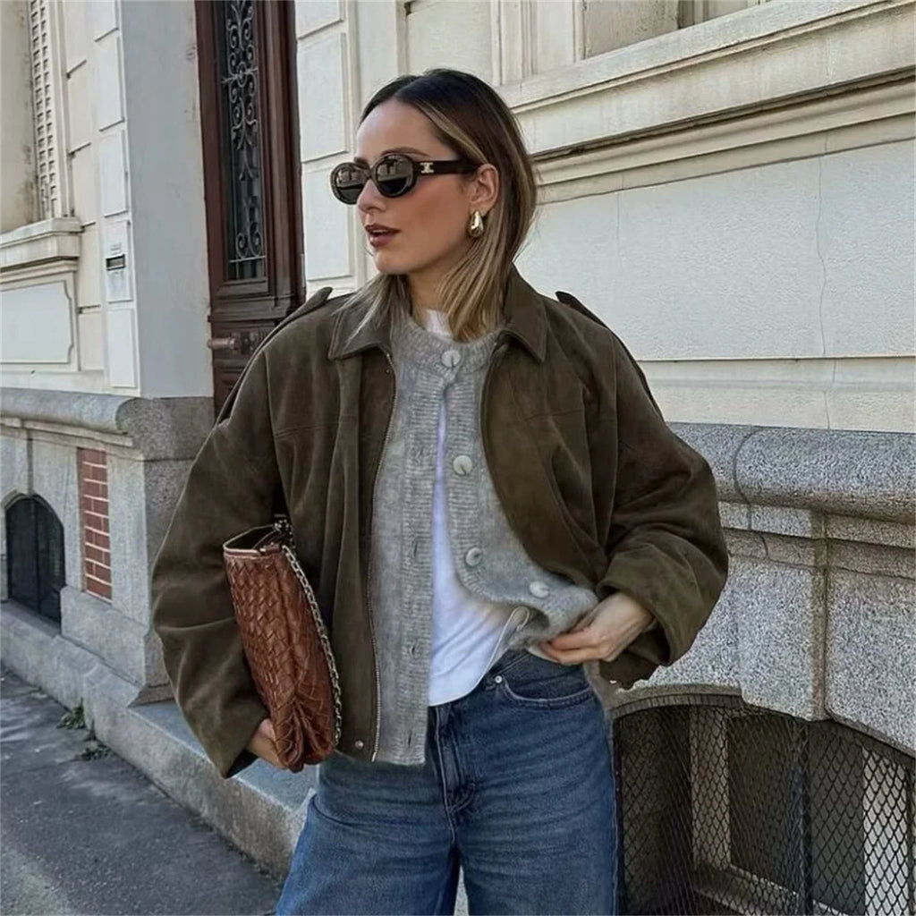 Women's Army Elegant Bomber Jackets Coats