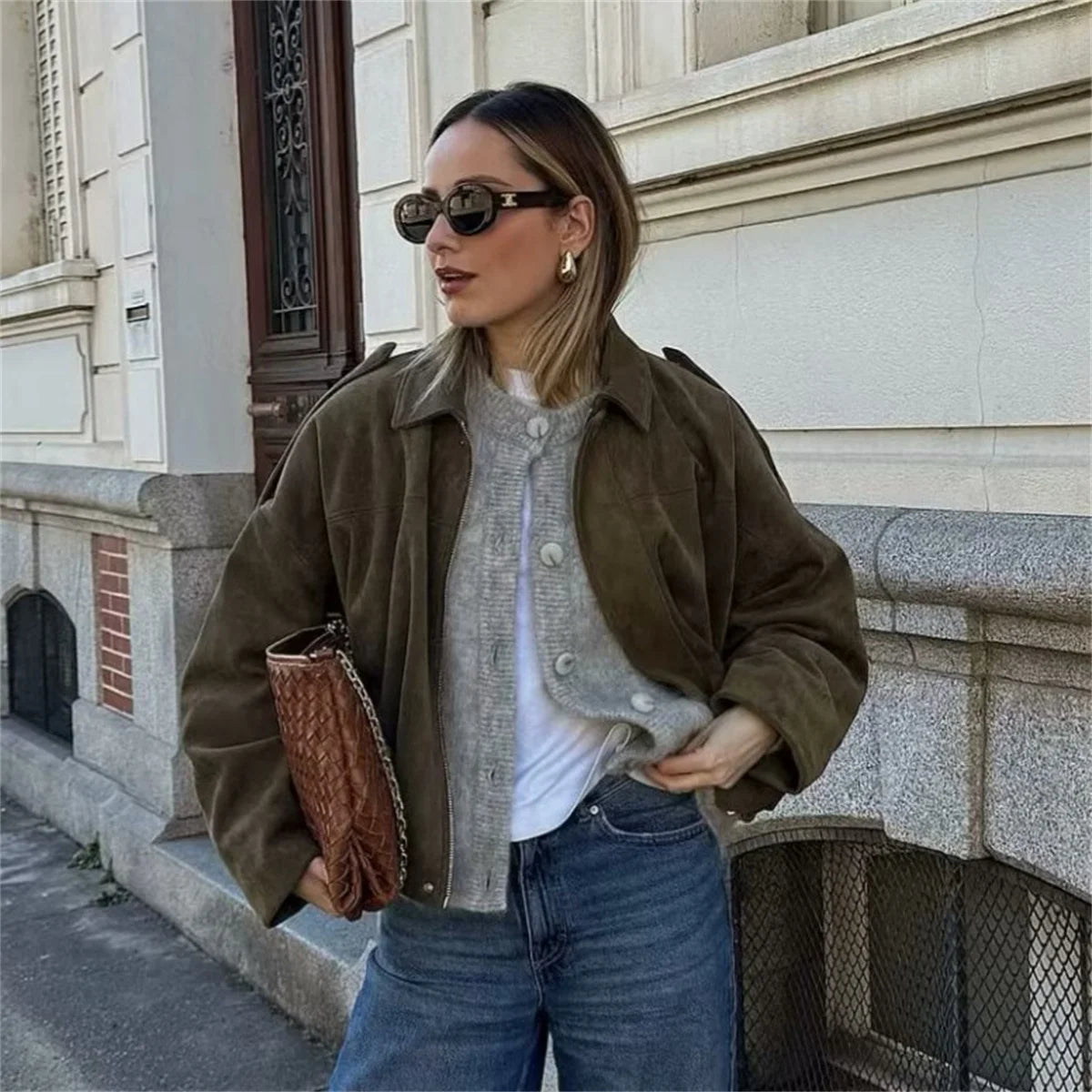 Women's Army Elegant Bomber Jackets Coats