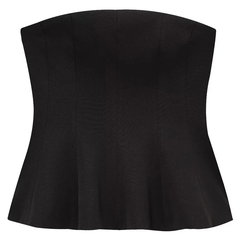 HXAO Korsett Tube Top Damen Sommer 2025 Weiß Rosa Blau Gelb Schwarz Top Bustier Rüschen Westen Süß Ärmelloses Rückenfreies Tank Top