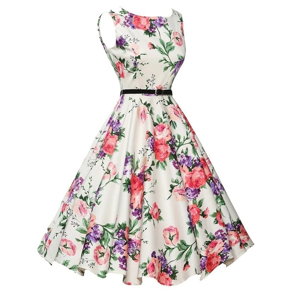 Summer Floral Robe Retro Swing Casual Vintage Dress