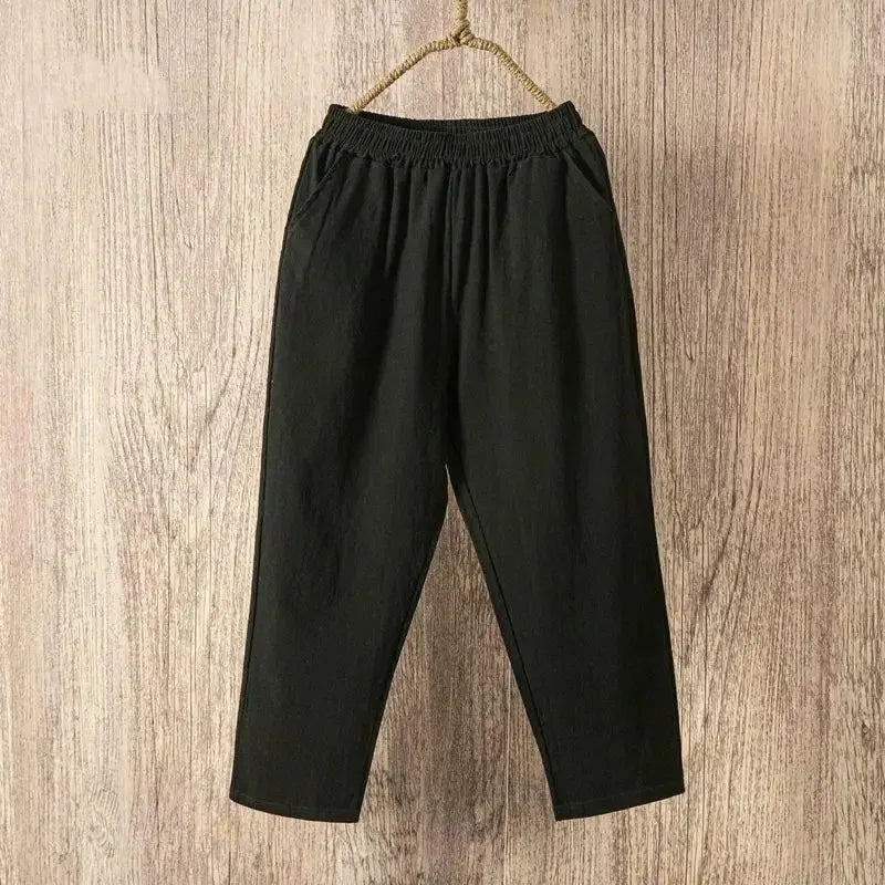 Summer Casual Loose Elastic Waist Cotton Trousers