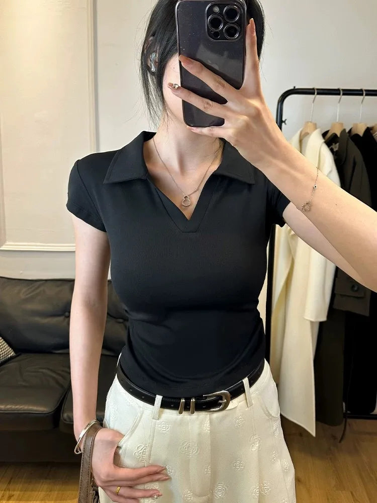 Cotton Summer T Shirt Skinny Slim Basic Crop Top
