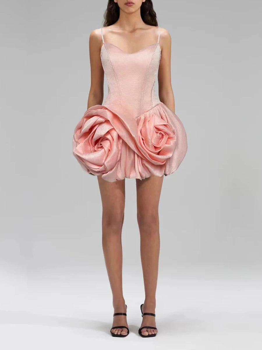 VGH Solid Sexy Patchwork Flower Hem Dress for Women