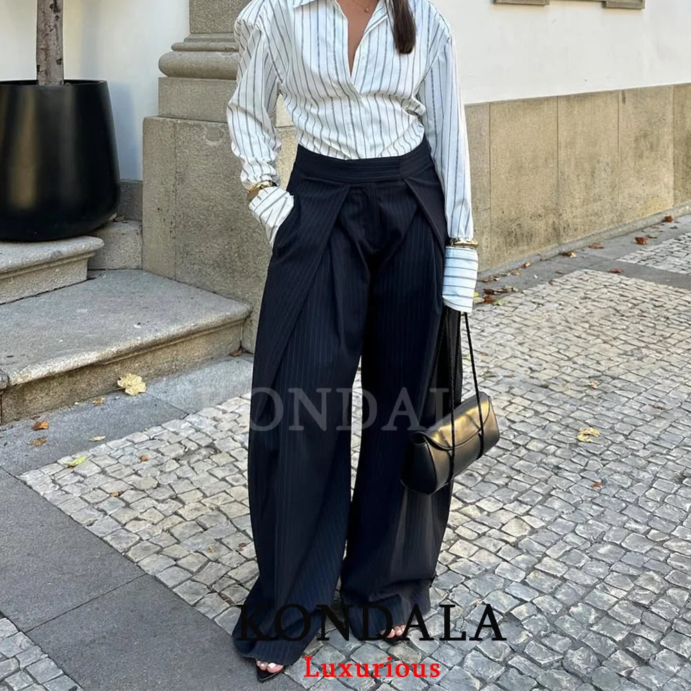 KONDALA Lässige elegante weite Hose Damen Bürohose mit Taschen Plissierte lange Hose Mode Frühjahr/Sommer 2026 Streetwear-Hose