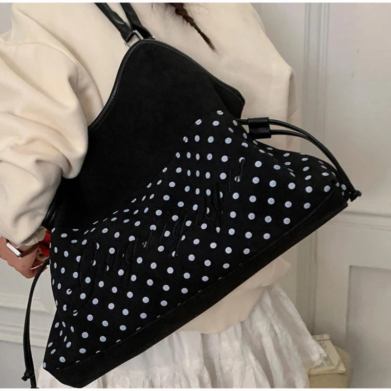 Brand Women's Shoulder Bag Y2k Fashion Sweet Polka Dot Handbag Korean Casual Versatile Leopard Print Brown Frosted Tote Bags
