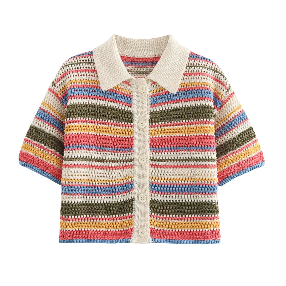 Patchwork Striped Sweater Knit Shorts Suit