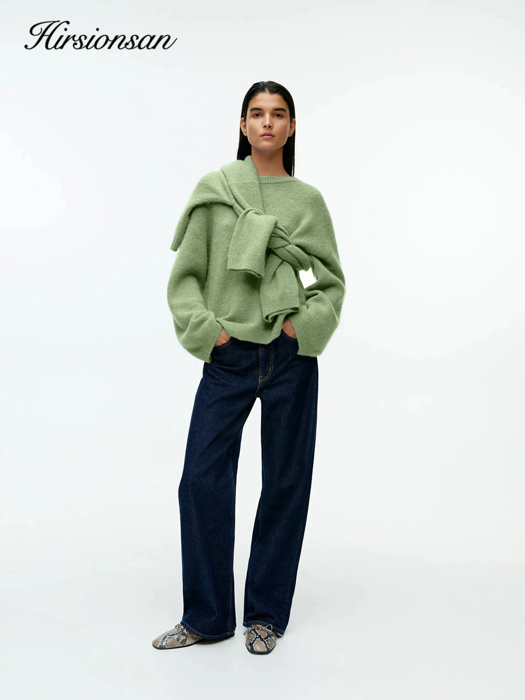 Hirsionsan Basic O Neck Lantern Sleeve Sweater