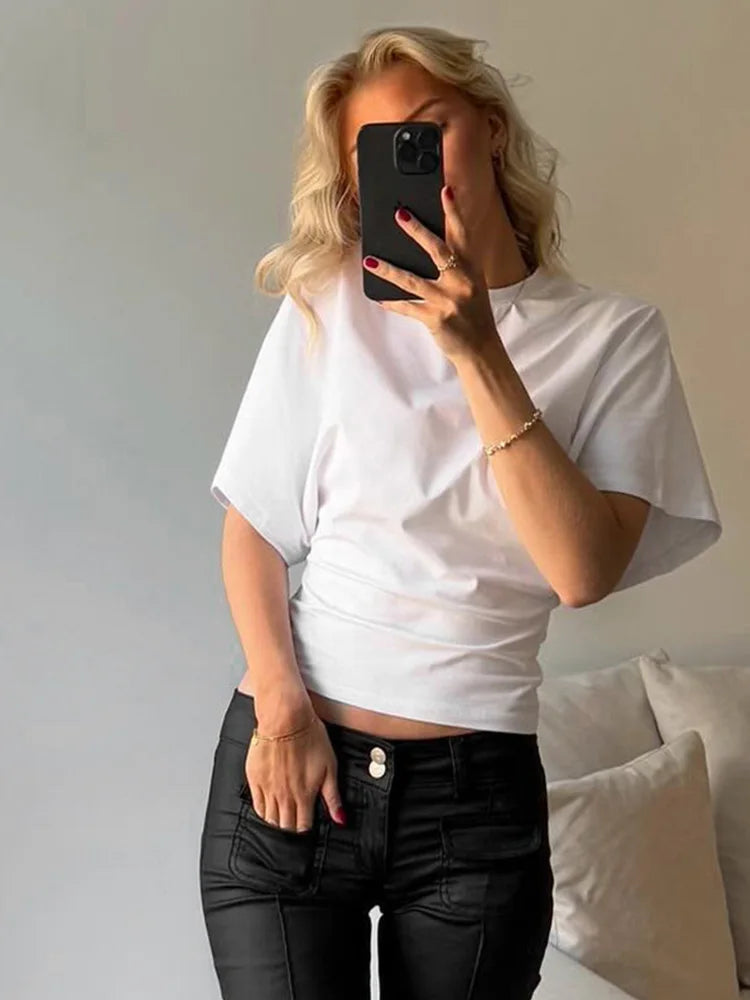 Graues bauchfreies T-Shirt Damen O-Ausschnitt Korsett-Oberteile Mode Lässige Einfarbige Streetwear Frühling Sommer Kurze T-Shirts für Mädchen