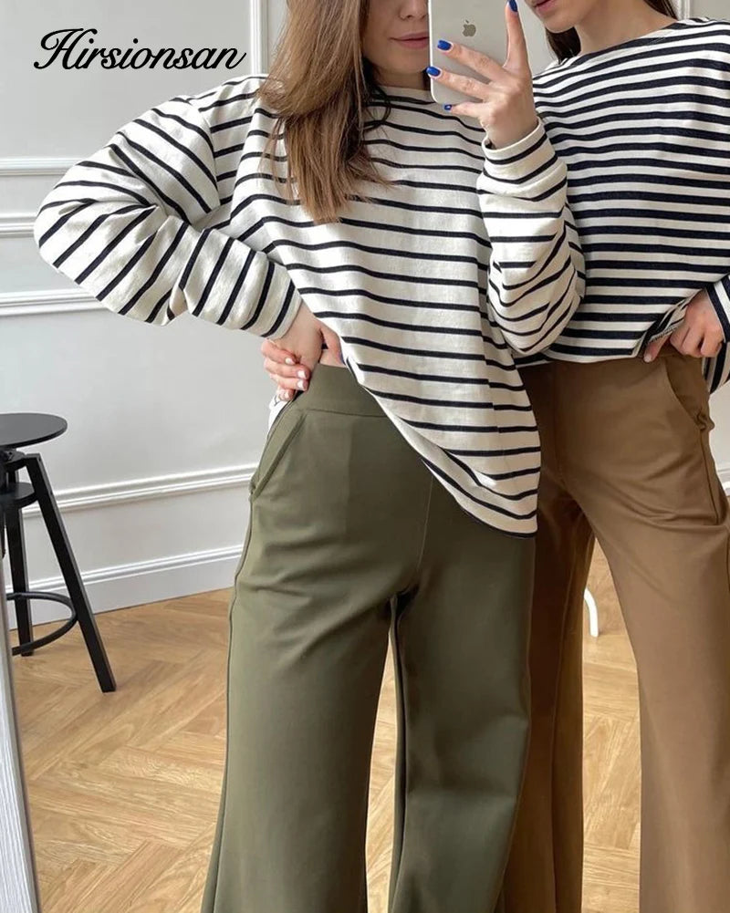 Hirsionsan 2023 Basic Thick Stripes T Shirts Women
