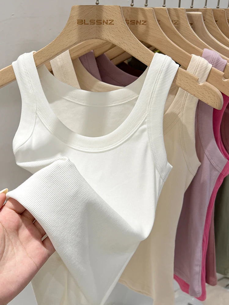 zjaiss Damen Einfarbig Rundhals Geripptes Tanktop Camisole Damen 2026 Sommer Basic Elastisches Tanktop O-Ausschnitt Einfarbiges Tanktop