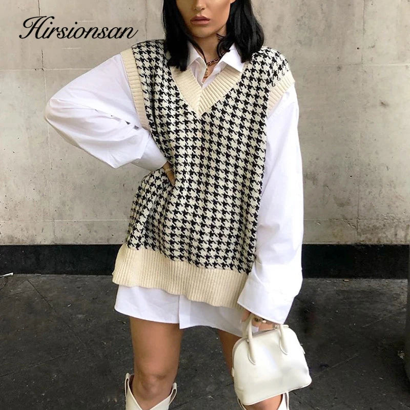 Hirsionsan V Neck Knitted Sweater Vest Women