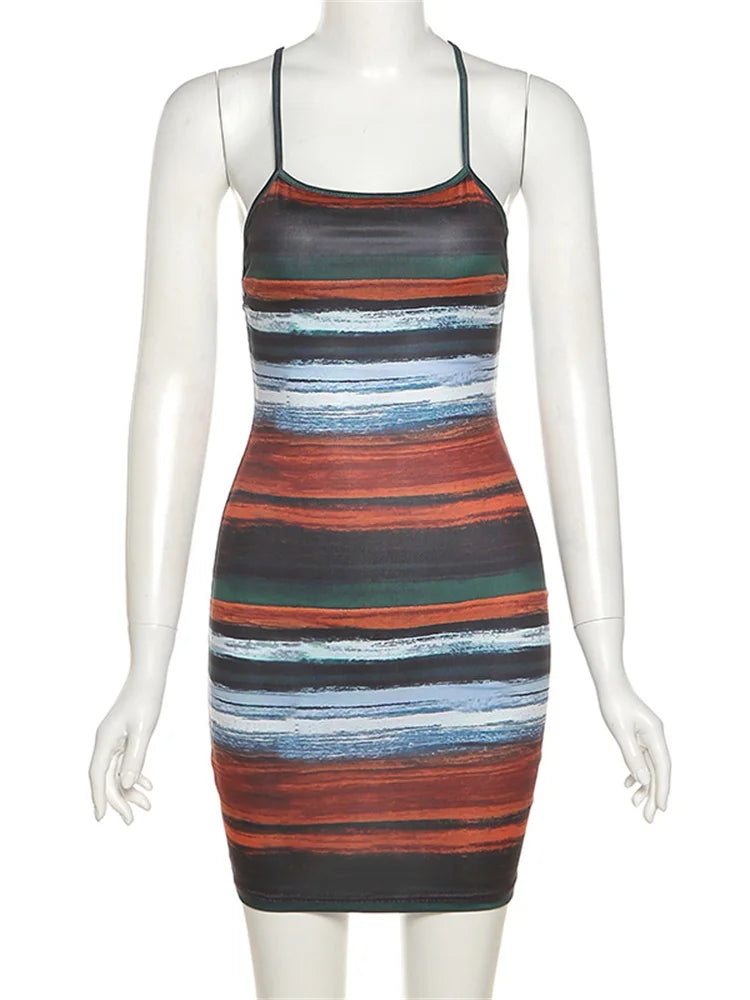 Kliou Panelled Striped Mini Dress Skinny